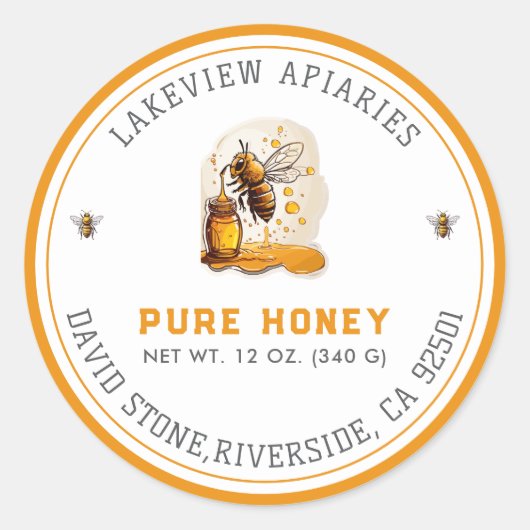 Premium Pure Honey Jar Labels | Maßgeschneiderte Runder Aufkleber (Vorderseite)