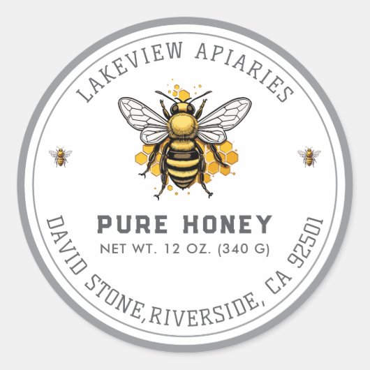 Premium Pure Honey Jar Labels | Maßgeschneiderte Runder Aufkleber (Vorderseite)