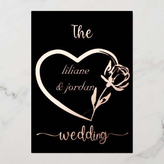 Premium Real Gold Elegante Monogram Black Foil in Folieneinladung (Vorderseite)