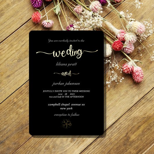 Premium Real Gold Elegante Monogram Black Foil Inv Folieneinladung