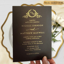 Premium Real Gold Elegante Monogram Black Wedding