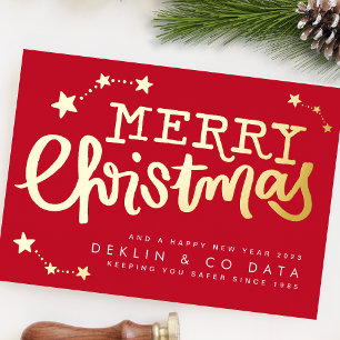 Premium Red Gold Stars Frohe Weihnachtsgeschäft Folien Feiertagskarte
