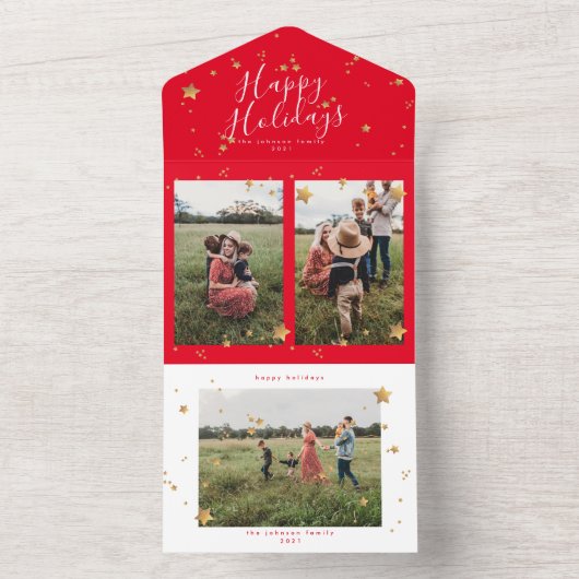 Premium Red Multi Foto Startnight Weihnachten All In One Einladung (Innen Boden)