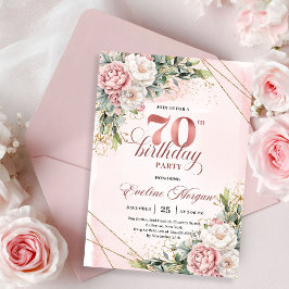 Premium Rose Gold Boho Floral 70th Birthday Invite Einladung