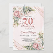 Premium Rose Gold Boho Floral 70th Birthday Invite Einladung (Vorderseite)