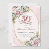 Premium Rose Gold Floral 50th Birthday Invitation Einladung (Vorderseite)