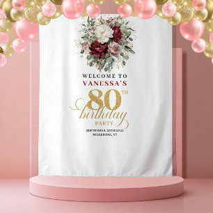 Premium Rouge Floral 80. Geburtstag Hintergrund Wandteppich