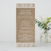 Premium Rustic Burlap Lace Wedding Programme 4x9,2 (Stehend Vorderseite)