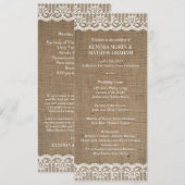 Premium Rustic Burlap Lace Wedding Programme 4x9,2 (Vorne/Hinten)