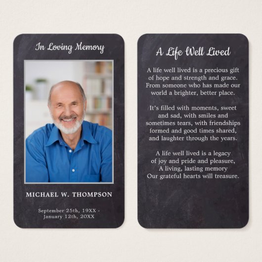 Premium Rustic Memorial Foto Beerdigungskarte (Vorne & Hinten)