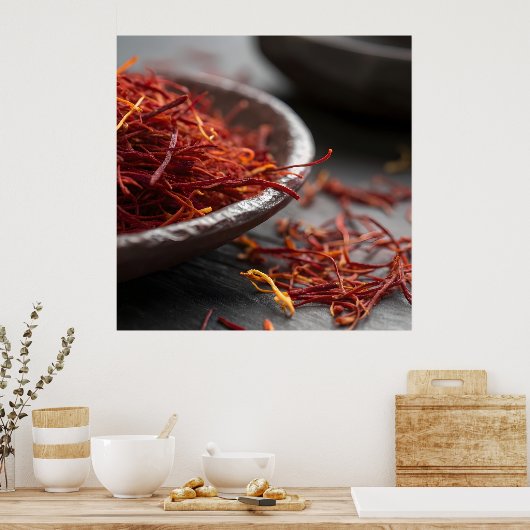Premium Saffron Threads Extreme Macro Close Up Lux Poster (Küche)