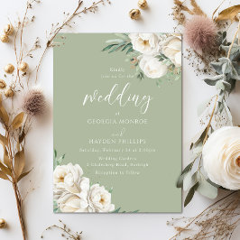 Premium Sage & White Floral Wedding  Einladung