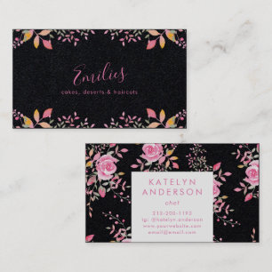Premium Schwarz Bio Botanische Aquarellfarben Rose Visitenkarte