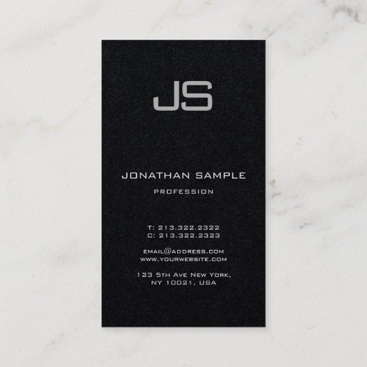 Premium Schwarz Moderne, exzellente Monogramm Vert Visitenkarte (Rückseite)