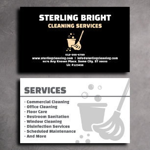 Premium schwarze Visitenkarte für Reinigungsdienst