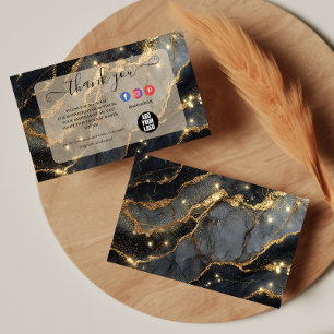 Premium Schwarzer Marmor Gold Glam Business Dankeskarte