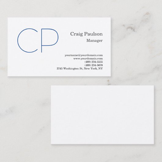 Premium Silk Blau Weiß Minimalistisch Modernes Mon Visitenkarte (Vorne/Hinten)