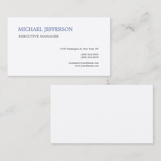 Premium Silk Moderne Elegant einfach blau weiß Visitenkarte (Vorne/Hinten)