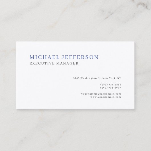 Premium Silk Moderne Elegant einfach blau weiß Visitenkarte (Vorderseite)