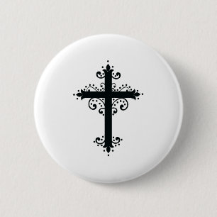 Premium Verzierte Geschnitzte Kreuz Kunst Button