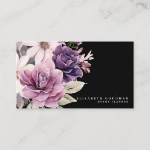 Premium Violette Florale Schwarze Visitenkarten Visitenkarte