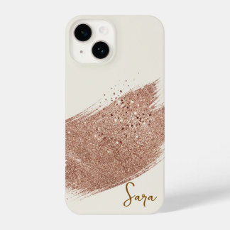 Premium Warm Ivory & Rose Gold Glitter Abstract Lu iPhone 14 Hülle