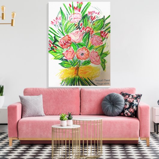 Premium Wrapped Canvas (Gloss) Gerberas Leinwanddruck (Insitu (Wohnzimmer))