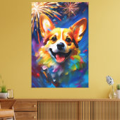 Premium-Wrapped Canvas mit Joyful & Playful Corgi Leinwanddruck (Insitu (Wohnzimmer))