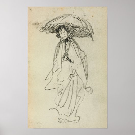 Prendergast - Stehende Frau mit Sonnenschirm Poster (Vorne)