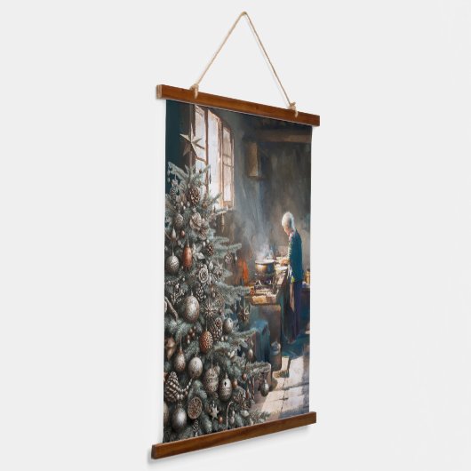 PREPARING FOR CHRISTMAS DINNER WANDTEPPICH MIT HOLZRAHMEN (Gewinkelt)