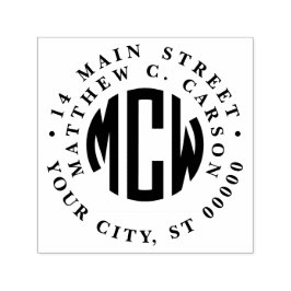 Preppy 3 Initial Circle Monogram Gerahmt Address Permastempel