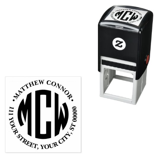 Preppy 3 Initial Circle Monogram Gerahmt Address Permastempel (Beispiel)