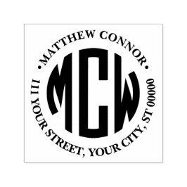 Preppy 3 Initial Circle Monogram Gerahmt Address Permastempel