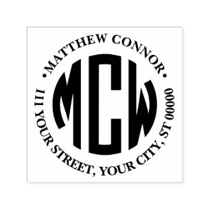Preppy 3 Initial Circle Monogram Gerahmt Address Permastempel