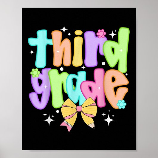 Preppy 3rd Grade Teacher Team Bow Back To School G Poster (Vorne)