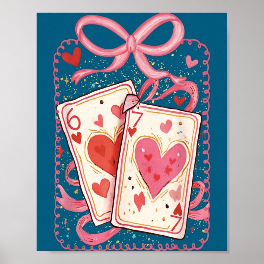 Preppy 6 7 Valentine Couple Love Hearts Playing Ca Poster (Vorne)