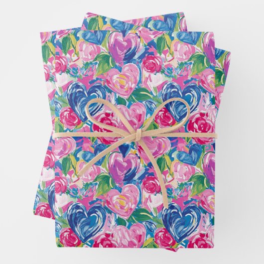 Preppy Abstrakt Hearts Wrapping Paper Geschenkpapier Set (Beispiel)