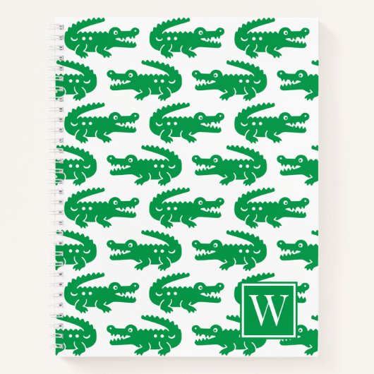 Preppy Alligator - Green & White Monogram Notizblock (Vorderseite)