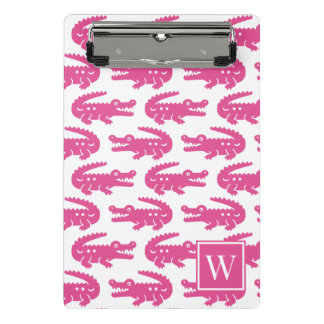 Preppy Alligator - Hot Pink & White Monogram Mini Klemmbrett