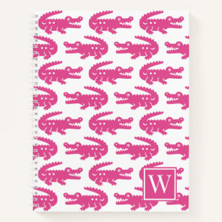 Preppy Alligator - Hot Pink & White Monogram Notizblock