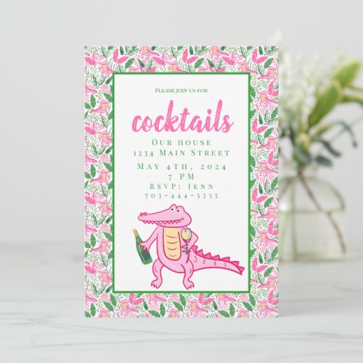 Preppy Alligator Weincocktails Einladung (Stehend Vorderseite)