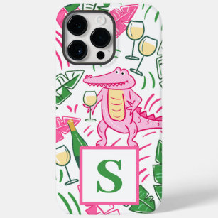 Preppy Alligator Wine Pink Green Monogram Case-Mate iPhone 14 Pro Max Hülle