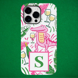 Preppy Alligator Wine Pink Green Monogram Case-Mate iPhone 14 Pro Max Hülle