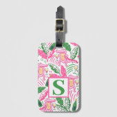 Preppy Alligator Wine Pink Green Monogram Gepäckanhänger (Vorderseite Vertikal)