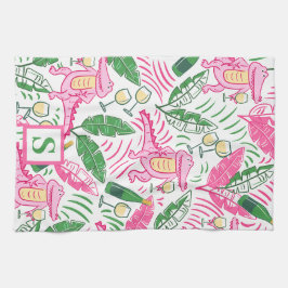 Preppy Alligator Wine Pink Green Monogram Geschirrtuch
