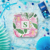 Preppy Alligator Wine Pink Green Monogram Pappteller (Party)