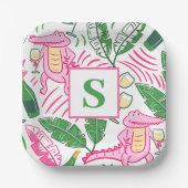 Preppy Alligator Wine Pink Green Monogram Pappteller (Vorderseite)
