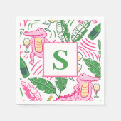 Preppy Alligator Wine Pink Green Monogram Serviette (Vorderseite)