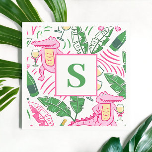 Preppy Alligator Wine Pink Green Monogram Serviette