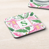 Preppy Alligator Wine Pink Green Monogram White Getränkeuntersetzer (Linke Seite)